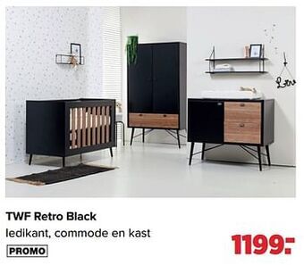 Baby-Dump Twf retro black ledikant, commode en kast aanbieding