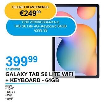 AUVA Samsung galaxy tab s6 lite wifi + keyboard - 64gb aanbieding