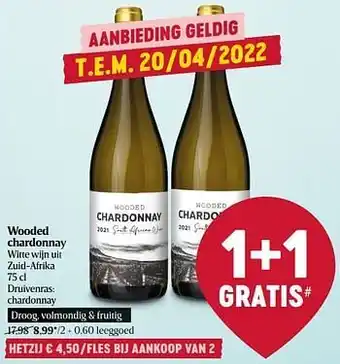 Delhaize Wooded chardonnay witte wijn uit zuid-afrika aanbieding