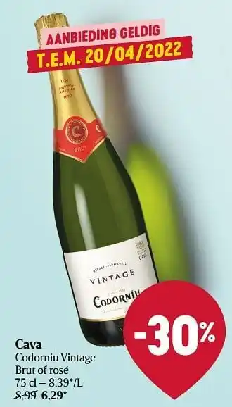 Delhaize Cava codorniu vintage brut of rosé aanbieding