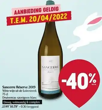 Delhaize Sancerre réserve 2019 witte wijn uit de loirestreek aanbieding