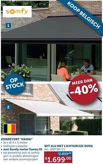 Zelfbouwmarkt Zonnetent hawai wit alu met lichtgrijze doek aanbieding