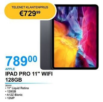 EHBO PC Apple ipad pro 11`` wifi 128gb aanbieding