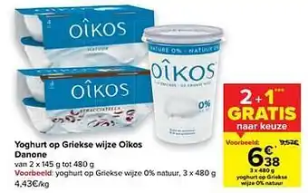 Carrefour Yoghurt op griekse wijze 0% natuur aanbieding