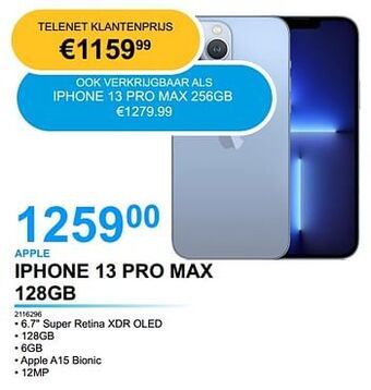 Elektro Van Assche Apple iphone 13 pro max 128gb aanbieding
