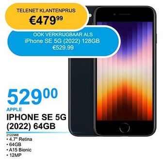 EHBO PC Apple iphone se 5g 2022 64gb aanbieding