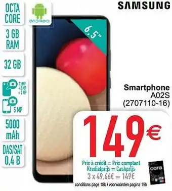 Cora Samsung smartphone A02S 32GB 6.5" aanbieding