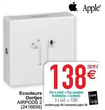 Cora Apple Ecouteurs oortjes airpods 2 2416656 aanbieding