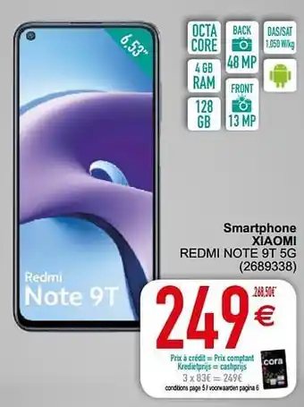 Cora Smartphone xiaomi redmi note 9t 5g 2689338 aanbieding