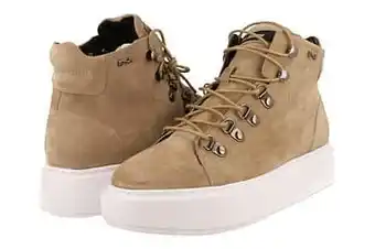 Berca Shoes Nathan Sport Bottine Dames Volledig Leder Trend Sneaker High Trend Bergsluiting - Taupe aanbieding