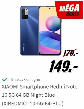 MediaMarkt Xiaomi Smartphone Redmi Note 10 5G 64 GB Night Blue (XIREDMIOT10-5G-64-BLU) aanbieding