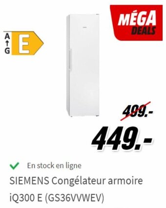 MediaMarkt Siemens Congelateur armoire iQ300 E (GS36VVWEV) aanbieding