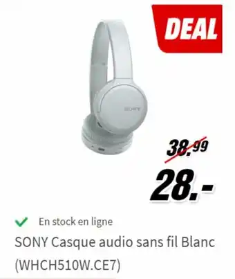 MediaMarkt Sony Casque audio sans fil Blanc (WHCH510W.CE7) aanbieding
