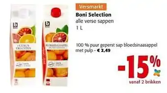 Colruyt Boni selection 100 % puur geperst sap bloedsinaasappel met pulp aanbieding
