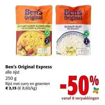 Colruyt Ben’s original express rijst met curry en groenten aanbieding