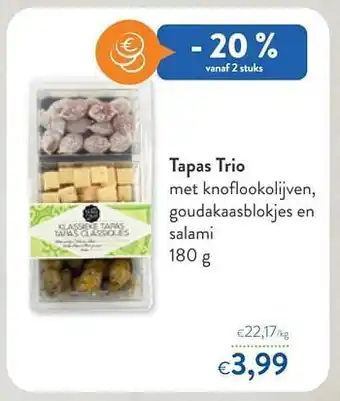 OKay Tapas trio met knoflookolijven goudakaasblokjes en salami aanbieding