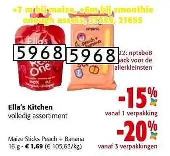 Colruyt Ella’s kitchen maize sticks peach + banana aanbieding