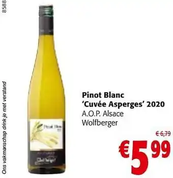 Colruyt Pinot blanc cuvée asperges 2020 a.o.p. alsace wolfberger aanbieding