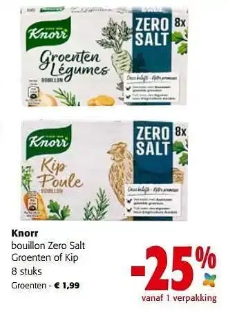 Colruyt Knorr bouillon zero salt groenten aanbieding
