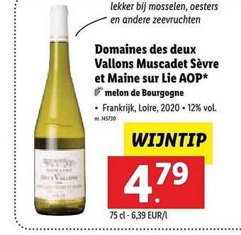 Lidl Domaines Des Deux Vallons Muscadet Sèvre Et Maine Sur Lie Aop aanbieding