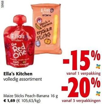 Colruyt Ella’s kitchen maize sticks peach-banana aanbieding
