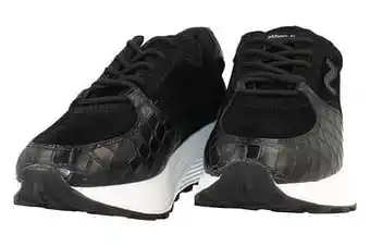 Berca Shoes Nathan Sport Veterschoen Dames Chunky Trend Dierenprint Volledig Leder - Zwart aanbieding