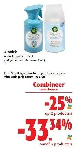 Colruyt Airwick pure navulling automatisch spray fris linnen en witte seringenbloesem aanbieding
