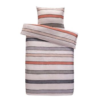 Leen Bakker Comfort dekbedovertrek Alex strepen - naturel/terra - 140x200/220 cm aanbieding
