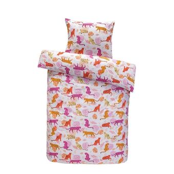 Leen Bakker Comfort dekbedovertrek Fenne panter - wit/roze - 140x200 cm aanbieding