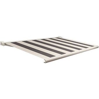 Brico Domasol zonnetent elektrisch met afstandsbediening ’Factor 20-C’ grijs/wit brede strepen 500 x 250 cm aanbieding