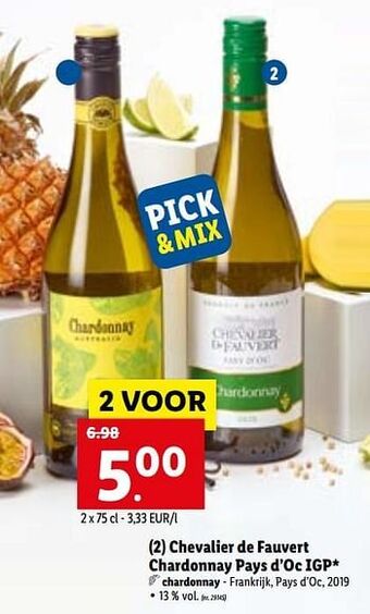Lidl Chevalier de fauvert chardonnay pays d`oc igp aanbieding