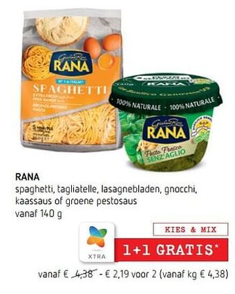 Spar Colruyt Rana spaghetti, tagliatelle, lasagnebladen, gnocchi, kaassaus of groene pestosaus aanbieding