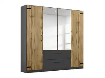 Deba Meubelen Kledingkast met spiegel BUTTE - Wotan Eik/Metallic Grijs Hout aanbieding