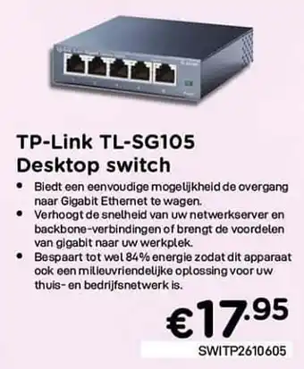 CompuDeals Tp-link tl-sg105 desktop switch aanbieding