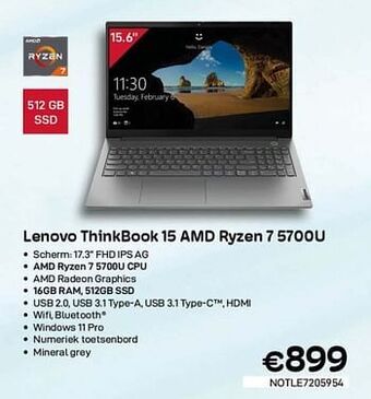 CompuDeals Lenovo thinkbook 15 amd ryzen 7 5700u aanbieding