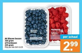 Albert Heijn Ah blauwe bessen of frambozen aanbieding