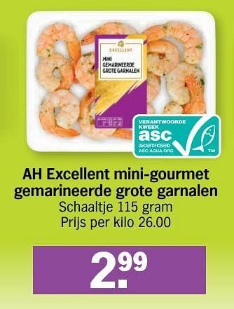Albert Heijn Ah excellent mini-gourmet gemarineerde grote garnalen aanbieding