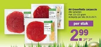 Albert Heijn Ah greenfields carpaccio aanbieding