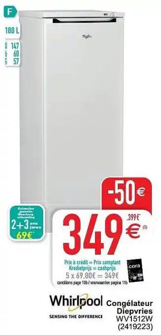 Cora Whirlpool congélateur diepvries wv1512w aanbieding