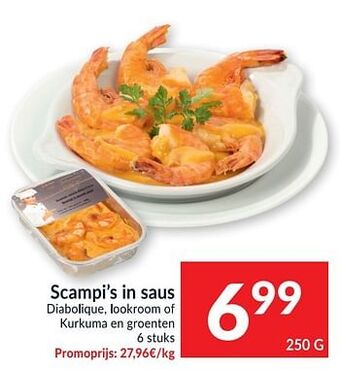 Intermarché Scampi`s in saus diabolique lookroom of kurkuma en groenten aanbieding