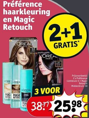 Kruidvat Préférence lichtbruin 5 + magic retouch middenbruin 10 aanbieding