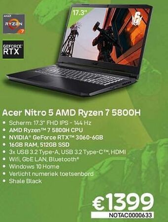 CompuDeals Acer nitro 5 amd ryzen 7 5800h aanbieding