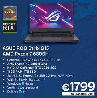 CompuDeals Asus rog strix g15 amd ryzen 7 6800h aanbieding
