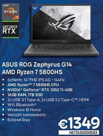 CompuDeals Asus rog zephyrus g14 amd ryzen 7 5800hs aanbieding