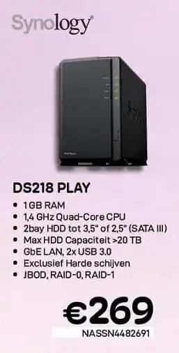 CompuDeals Syno logy ds218 play aanbieding