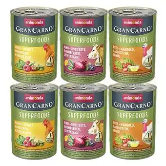 Zooplus 6x800g Animonda GranCarno Adult Superfoods Gemengd Pakket Natvoer Hond aanbieding