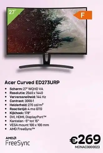 CompuDeals Acer curved ed273urp aanbieding