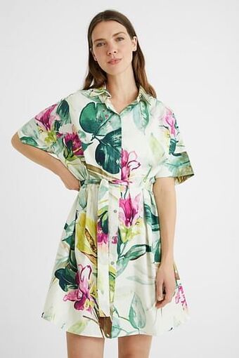 Desigual Overhemdjurk in safaristijl met bloemen - GREEN - L aanbieding