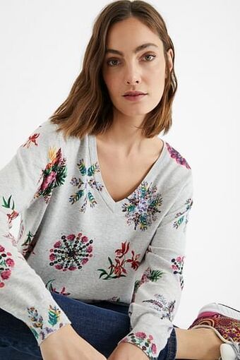 Desigual Fijngebreide trui met print - BLACK - M aanbieding