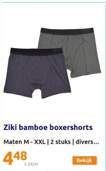 Action Ziki Bamboe Boxershorts aanbieding